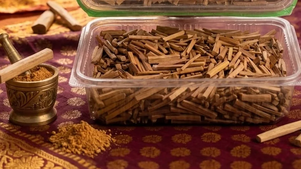 Mysore sandalwood chips and ground sandalwood paste