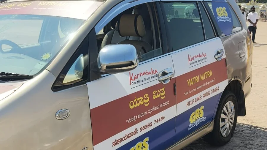 The Yatri Mitra vehicle on the Mysuru Palace grounds